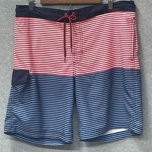 Men’s George Red White Blue Striped Swim Trunks Size L 36-38